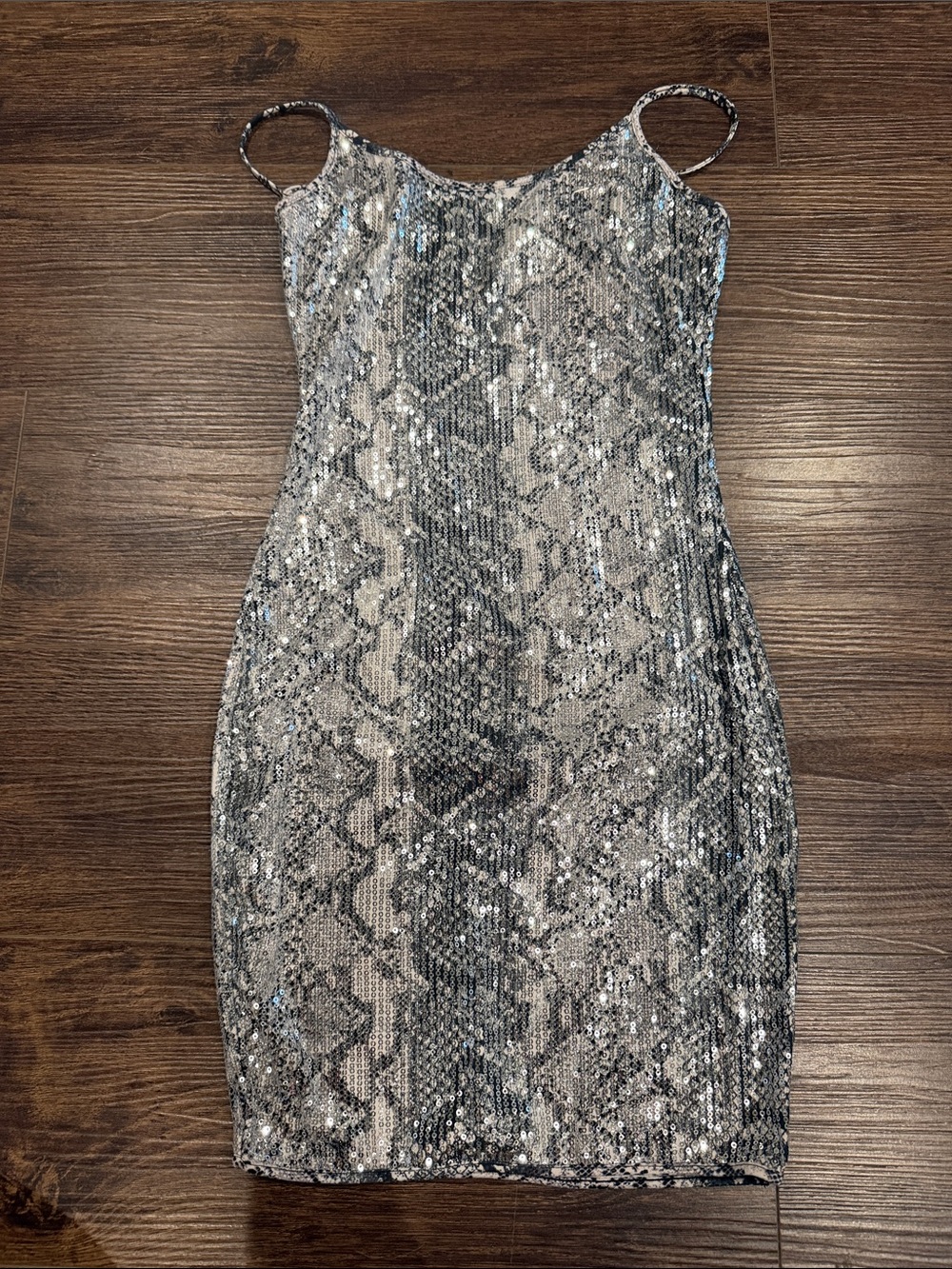 Bear Dance Silver Sequin Snake-Print Mini Dress